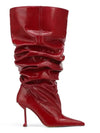 European and American Autumn and Winter High-heeled Knee Length Pleated Boots, Fashionable Pointed Sleeve, Plus Size for Women