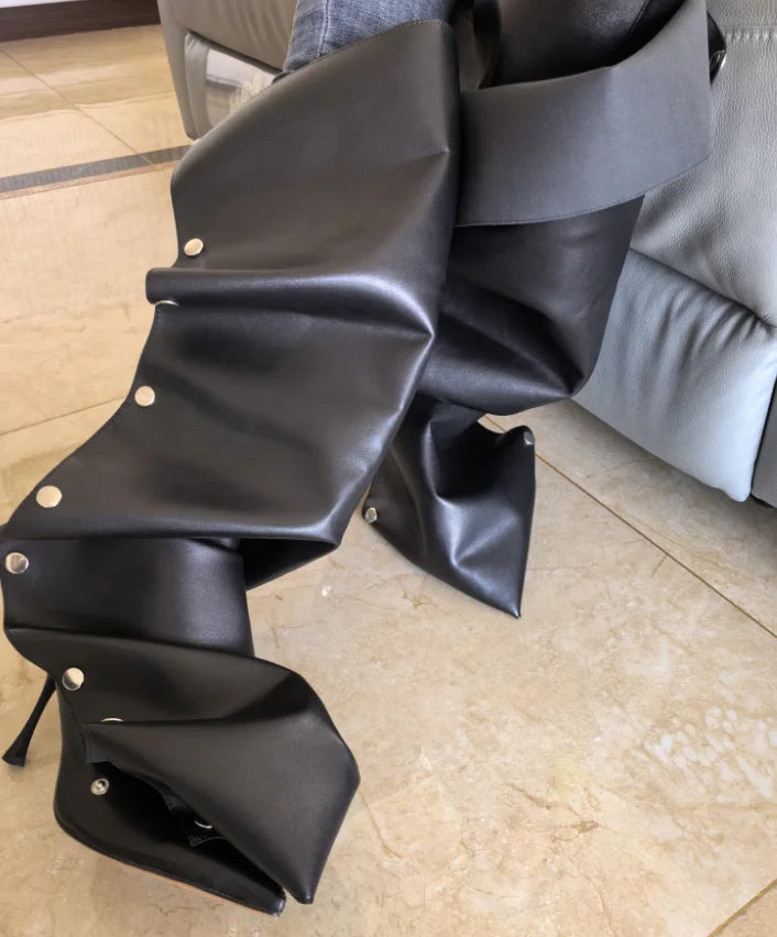 High Heel Long Boots for Women Botte Winter Boots Shoes Botas Mujer Thin Heeled Pointed Denim Metal Button Shoe Zapatos De Mujer