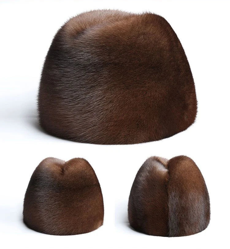 Winter Thickened Genuine Mink Fur Bomber Hat For Man Black/Brown Tag Elderly Ear Warm Chapeau Motorcycle Russian Style Mink Caps