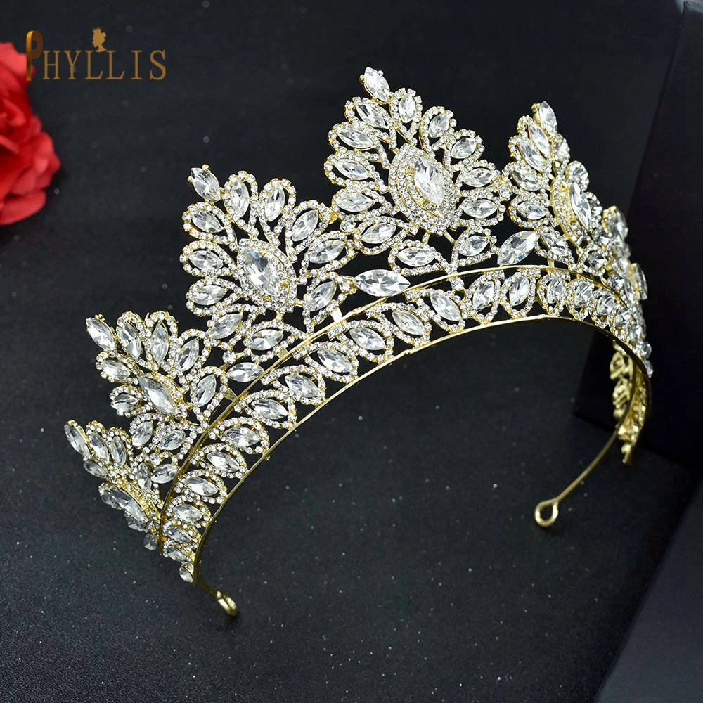A121 Rhinestone Wedding Crowns Crystal Bridal Hair Accessories Zirconia Women Tiara Baroque Headband Bride Queen Diadem Headwear