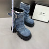 Denim Women Boots for Cowboy Mid-calf Boots Zipper Ladies Platform Boots Mid Heels Designer Shoes 2024 Motorcycle Boot Zapatos