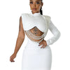 Waist and Back Exposed White Sexy Pearl Pendant Slim Dress