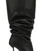 European and American Autumn and Winter High-heeled Knee Length Pleated Boots, Fashionable Pointed Sleeve, Plus Size for Women