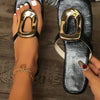 Wine Red Fashion Metal Footwear Women Slippers Flip Flops Summer Beach Female Slides Slippers Luxury Ladies Flats Sandals Shoes