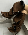 High Heel Long Boots for Women Botte Winter Boots Shoes Botas Mujer Thin Heeled Pointed Denim Metal Button Shoe Zapatos De Mujer