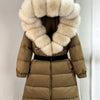 Long Winter Coat. Real Big Fox Fur Collar Belt Loose Puffer