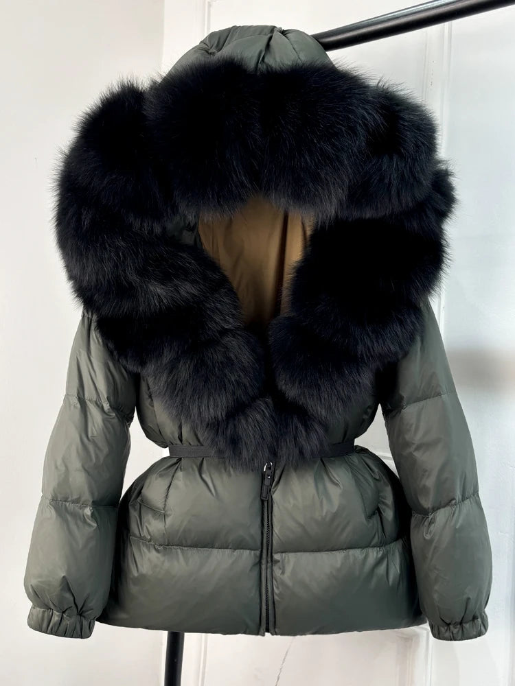 Real Fox Fur Puffer Hooded Coat. Thick Warm Waterptoof