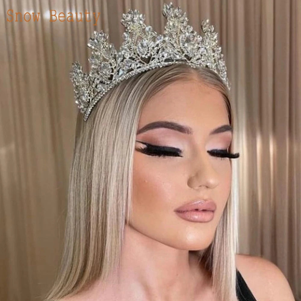 A121 Rhinestone Wedding Crowns Crystal Bridal Hair Accessories Zirconia Women Tiara Baroque Headband Bride Queen Diadem Headwear