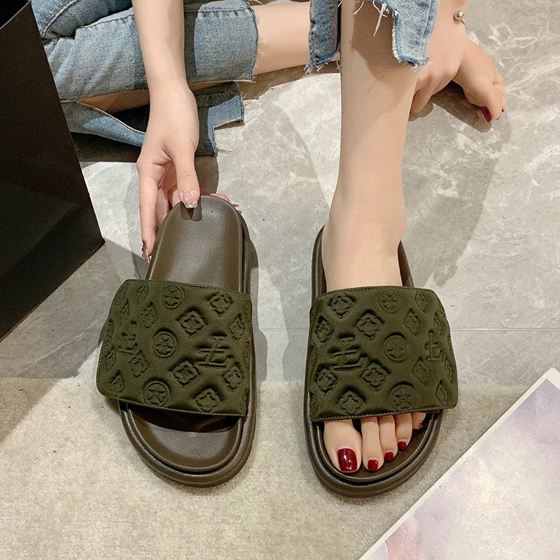 Ladies Magic Sticker Flat Slippers 2023 Summer New Designer  for Women Elegant Home Flat Slippers Outdoor Sandals and Slippers