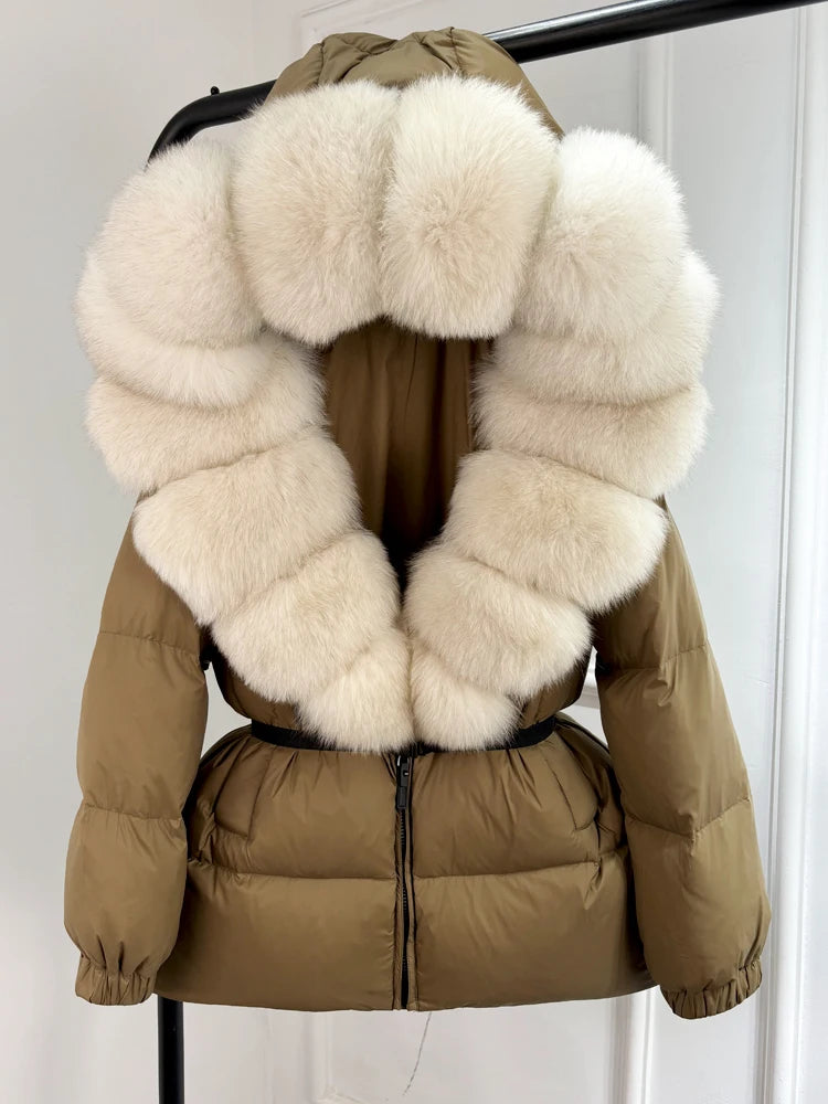 Real Fox Fur Puffer Hooded Coat. Thick Warm Waterptoof