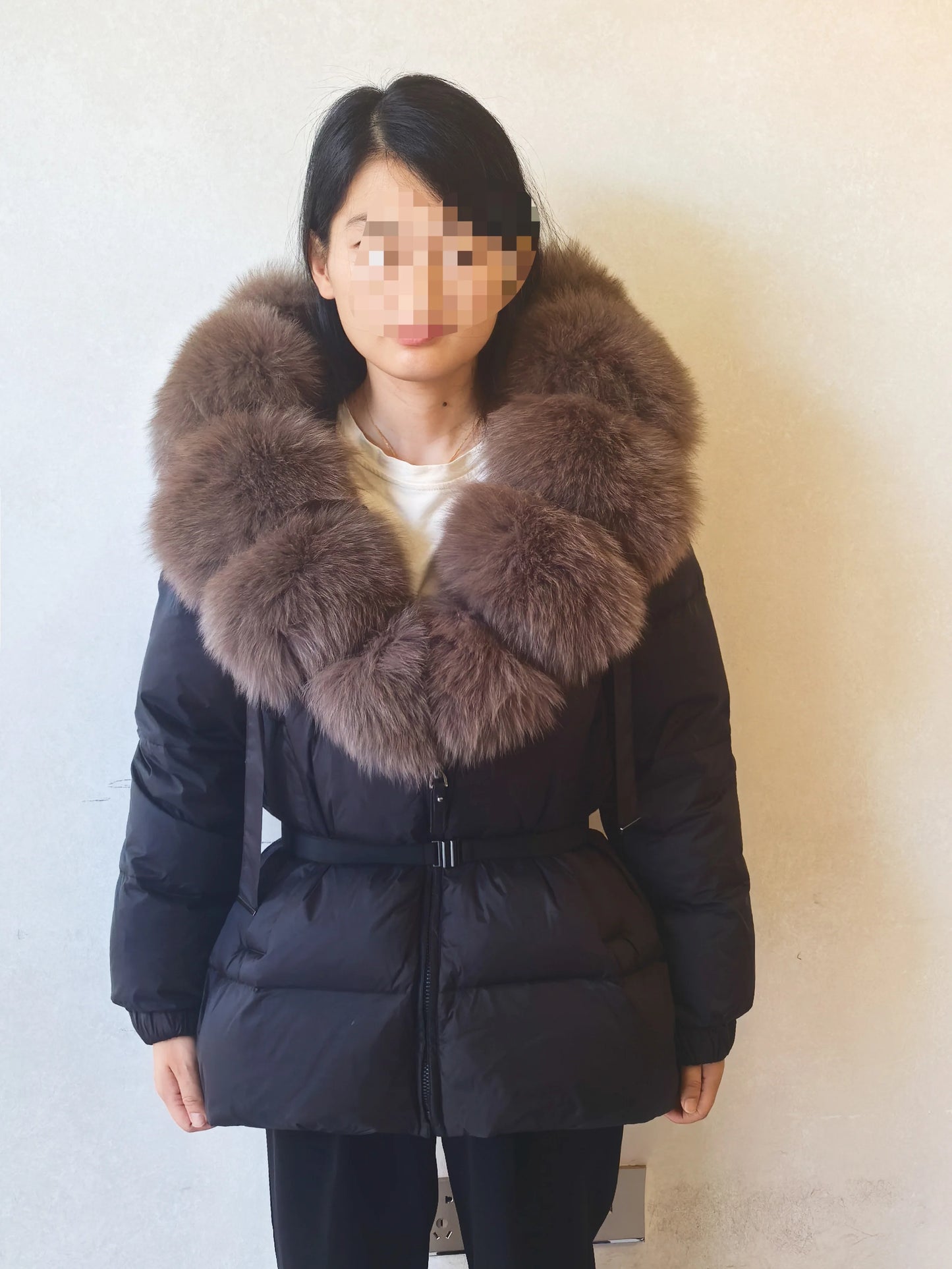 Real Fox Fur Puffer Hooded Coat. Thick Warm Waterptoof