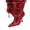 European and American Autumn and Winter High-heeled Knee Length Pleated Boots, Fashionable Pointed Sleeve, Plus Size for Women