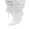 European and American Autumn and Winter High-heeled Knee Length Pleated Boots, Fashionable Pointed Sleeve, Plus Size for Women