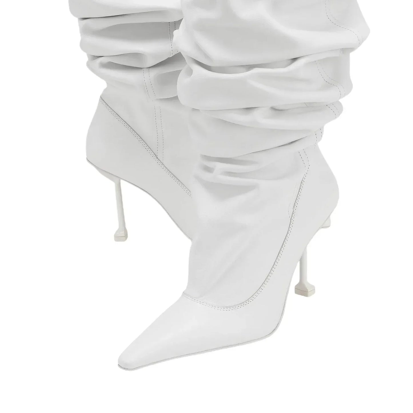 European and American Autumn and Winter High-heeled Knee Length Pleated Boots, Fashionable Pointed Sleeve, Plus Size for Women
