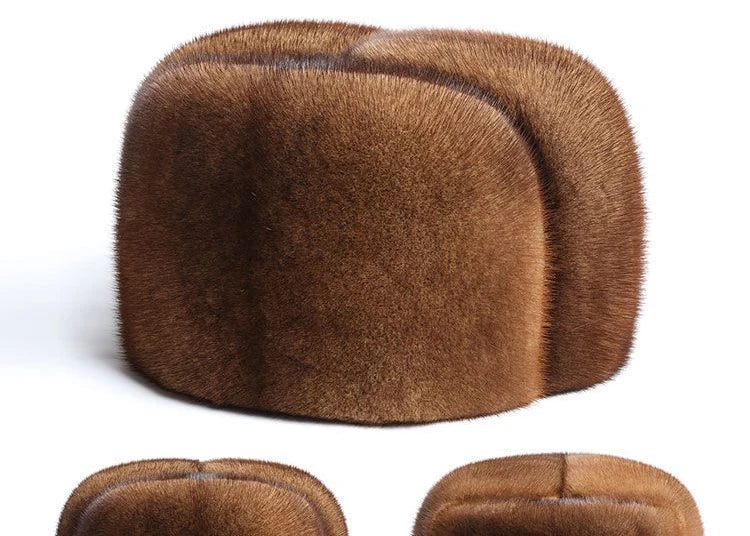 Winter Thickened Genuine Mink Fur Bomber Hat For Man Black/Brown Tag Elderly Ear Warm Chapeau Motorcycle Russian Style Mink Caps