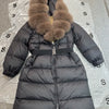 Long Winter Coat. Real Big Fox Fur Collar Belt Loose Puffer