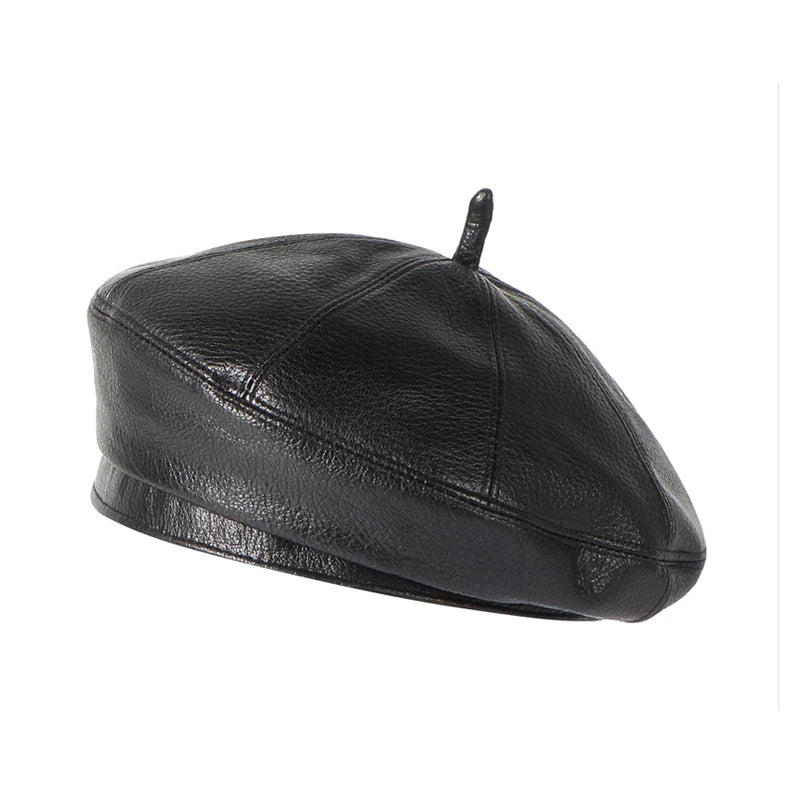 100% Real Leather Beret Hat