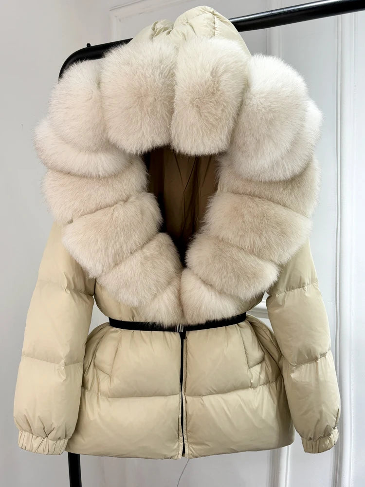 Real Fox Fur Puffer Hooded Coat. Thick Warm Waterptoof