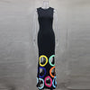 Sexy Hollow Patchwork Colorful Dot Long Dresses Elegant Women O Neck Slim A-Line Party Dress Spring Summer Sleeveless Maxi Dress