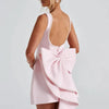 Elegant Pearl Bow Backless Short Dress Women's Sleeveless Party Cute Mini Dresses Black White Pink Chic Birthday Evening Y2K New