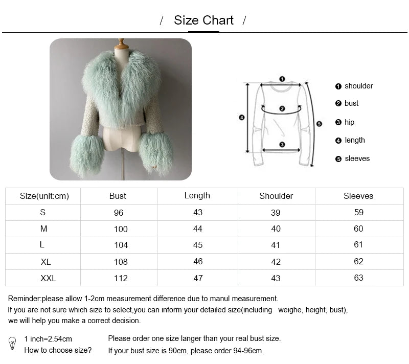 Jxwatcher Wool Coat for Women Real Mongolian Fur Collar Cuffs Winter Fashion Solid Color Tweed Cropped Jacket Fall New Arrival
