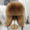 100% Real Silver Fox Fur Bomber Hat Raccoon Fur Real Leather