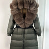 Long Winter Coat. Real Big Fox Fur Collar Belt Loose Puffer