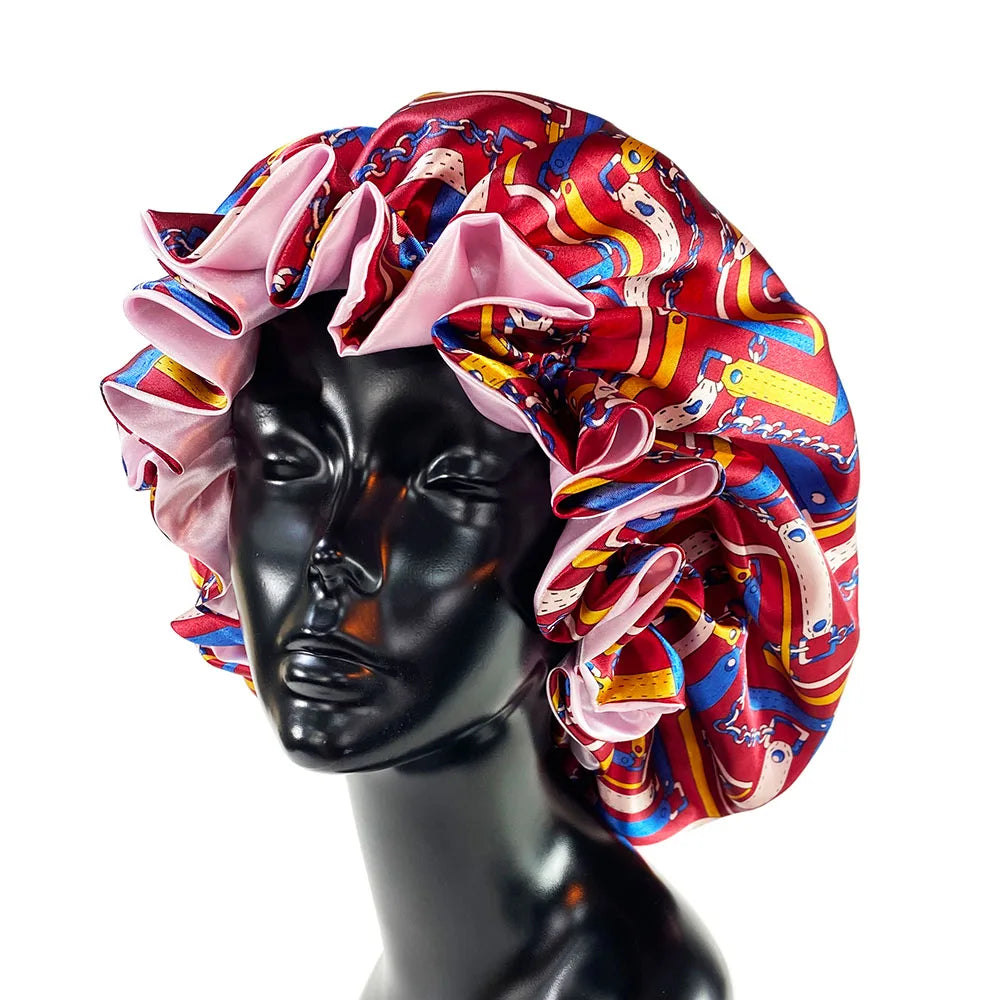 Women Satin Bonnet Cap Double Layer Silk
