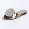 Fashion Design Women Flat Sandals 2023 Summer High Quality Women Gold Rhinestone Modern Slippers For Wedding Dress Party Shoes