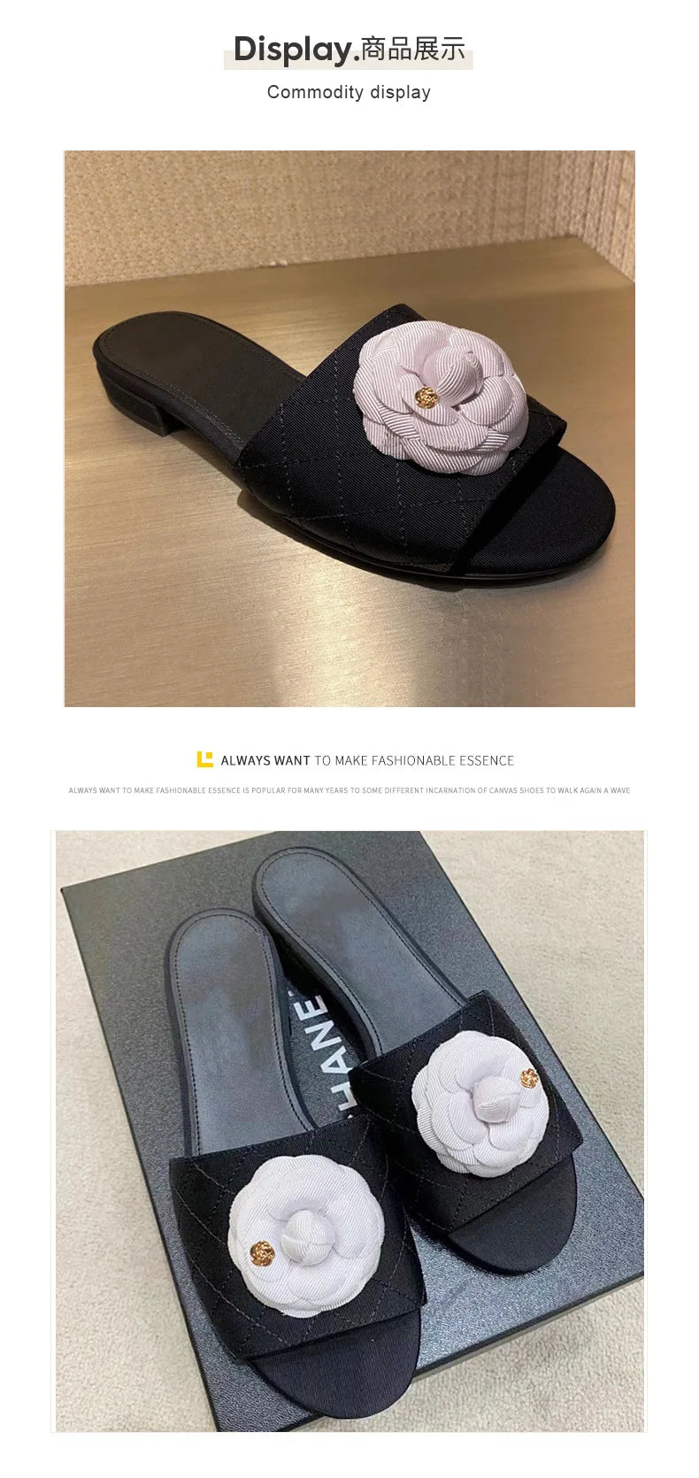 High End Luxury Flower Slippers Women Camellia Shoes Open Toe Slides Femme Outside&Home Pantuflas Sandals Ladies Flip Flops