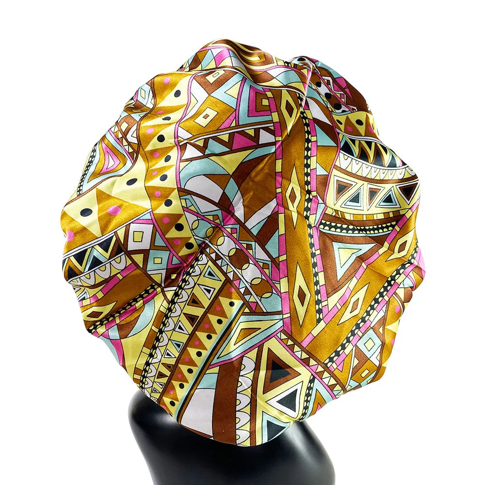 Women Satin Bonnet Cap Double Layer Silk