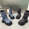 Denim Women Boots for Cowboy Mid-calf Boots Zipper Ladies Platform Boots Mid Heels Designer Shoes 2024 Motorcycle Boot Zapatos