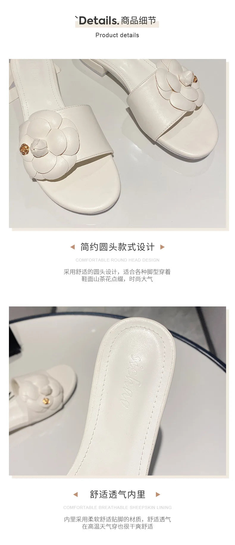 High End Luxury Flower Slippers Women Camellia Shoes Open Toe Slides Femme Outside&Home Pantuflas Sandals Ladies Flip Flops