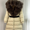Long Winter Coat. Real Big Fox Fur Collar Belt Loose Puffer
