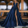 Gold Evening Dress Satin Sleeveless Off The Shoulder Split Bridal Ball Gowns