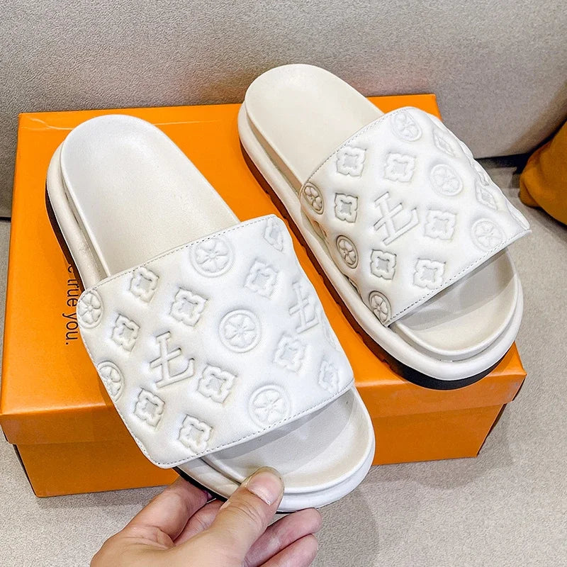 Ladies Magic Sticker Flat Slippers 2023 Summer New Designer  for Women Elegant Home Flat Slippers Outdoor Sandals and Slippers
