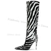 Zebra Print Knee High Boots Genuine Leather Mixed Color Slip-On Elegant Concise Fashion Women Shoes New Pointed Toe Thin Heels