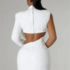 Waist and Back Exposed White Sexy Pearl Pendant Slim Dress