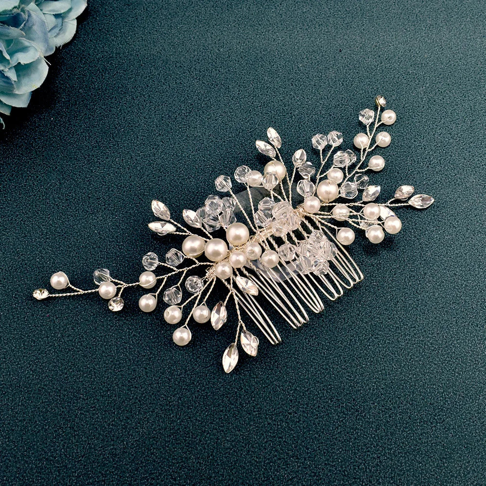 DZ099 Vintage Bridal Hair Accessories Shiny Rhinestones Handmade Women Tiara Leaves Wedding Hair Comb Flower Bridal Hairpins