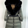Long Winter Coat. Real Big Fox Fur Collar Belt Loose Puffer