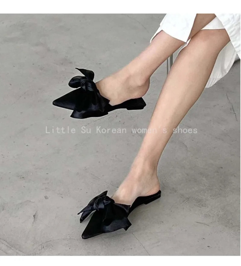 2024 Fashion Women Slippers Women Pointed Toe Bowtie Slippers Woman Slip-on Summer Ladies Shoes Sandals