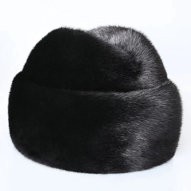 Winter Thickened Genuine Mink Fur Bomber Hat For Man Black/Brown Tag Elderly Ear Warm Chapeau Motorcycle Russian Style Mink Caps