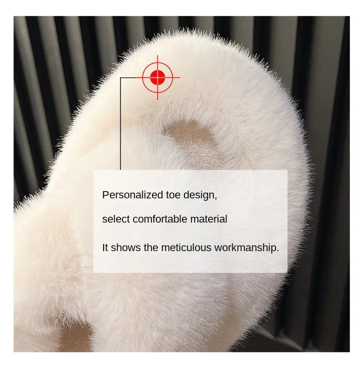 Woman Furry Ladies Faux Fur Luxury Fluffy Plush Slipper House Fuzzy Girl Platform Indoor Flat Casual sandals Round Toe Winter