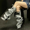 High Heel Long Boots for Women Botte Winter Boots Shoes Botas Mujer Thin Heeled Pointed Denim Metal Button Shoe Zapatos De Mujer