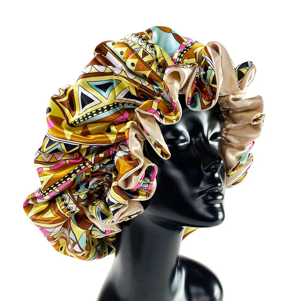Women Satin Bonnet Cap Double Layer Silk