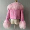 Jxwatcher Wool Coat for Women Real Mongolian Fur Collar Cuffs Winter Fashion Solid Color Tweed Cropped Jacket Fall New Arrival