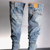 Denim Pants Boots Pointy Toe Pleated Over The Knee Boots for Women Winter 2024 Casual Rivet Pocket Decor Patchwork Luxury Shoes