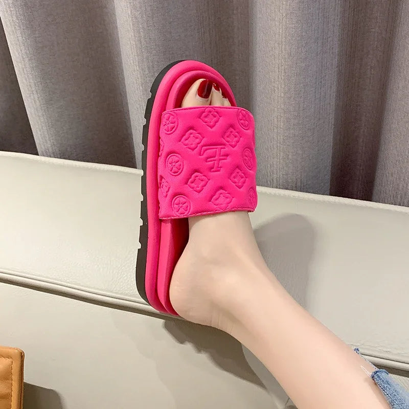 Ladies Magic Sticker Flat Slippers 2023 Summer New Designer  for Women Elegant Home Flat Slippers Outdoor Sandals and Slippers