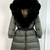 Long Winter Coat. Real Big Fox Fur Collar Belt Loose Puffer