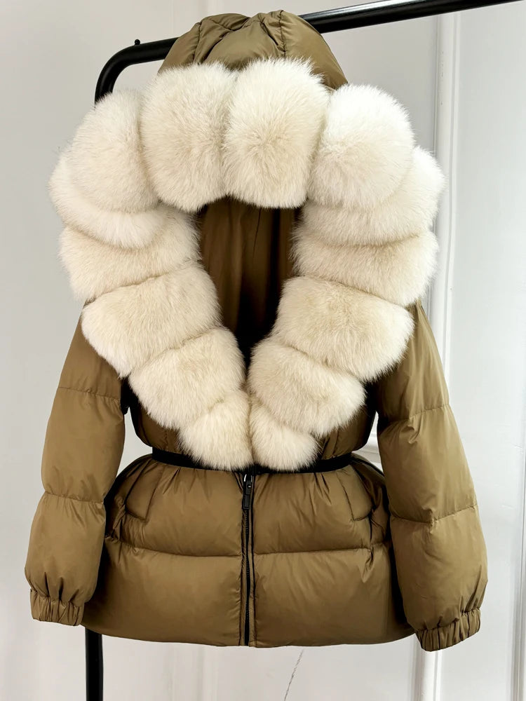 Real Fox Fur Puffer Hooded Coat. Thick Warm Waterptoof